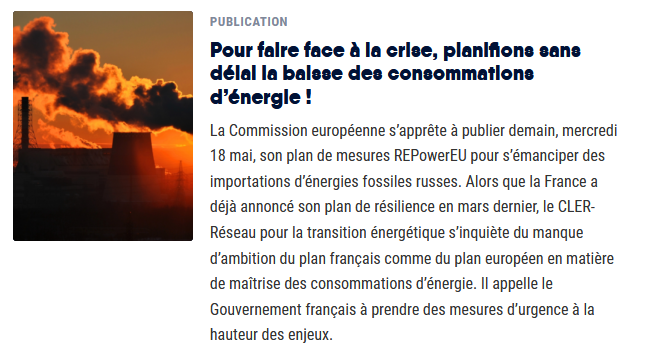 Communiqué de presse du CLER – Réseau pour la transition énergétique